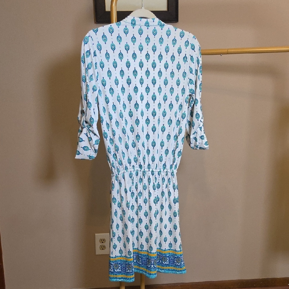 Cabana Life White Coverup Or Dress with Teal Print and Blue Border - Picture 7 of 7